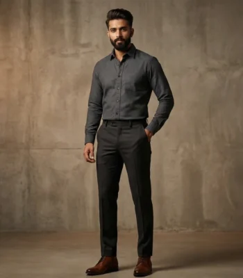 Men’s Premium Solid Charcoal Grey Slim Fit Flannel Shirt (1)