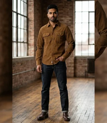 Men’s Premium Tan Brown Corduroy Full Sleeve Utility Shirt (1)