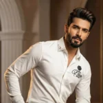 Men's Premium White Slim Fit Designer Shirt with Studded Collar