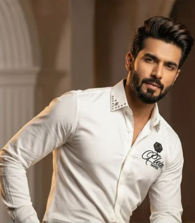 Men's Premium White Slim Fit Designer Shirt with Studded Collar