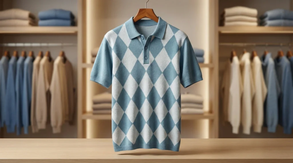 Men’s Sky Blue Argyle Knit Polo Shirt (1)