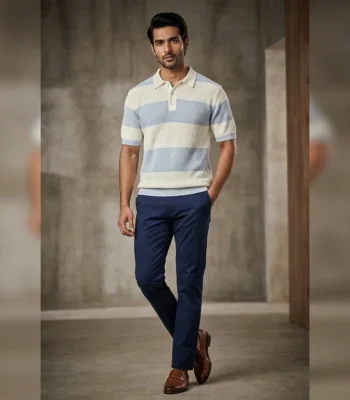 Men's Sky Blue Embroidered Leaf Short Sleeve Resort Shirt (1)