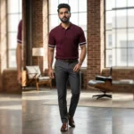 Men's Sky Blue Leaf Embroidered Short Sleeve Resort Shirt (1)