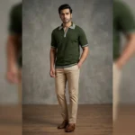 Men's Sky Blue Leaf Embroidered Short Sleeve Resort Shirt (4)