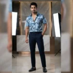 Men’s Steel Blue Bold Typography Premium Casual Shirt