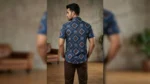 Men’s Teal Blue Baroque Geometric Print Premium Casual Shirt (1)