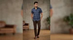 Men’s Teal Blue Baroque Geometric Print Premium Casual Shirt (8)