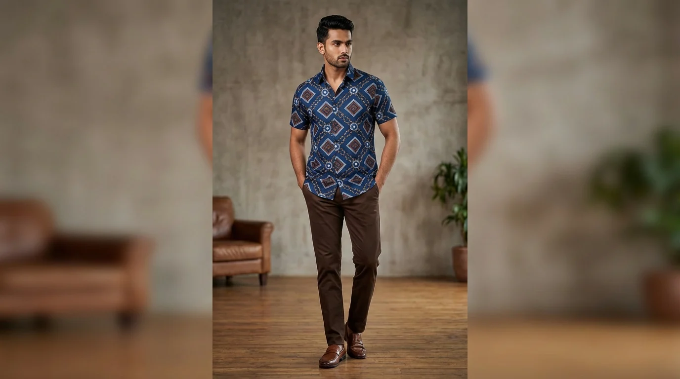 Men’s Teal Blue Baroque Geometric Print Premium Casual Shirt (8) Men’s Teal Blue Baroque Geometric Print Premium Casual Shirt (8)