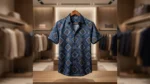 Men’s Teal Blue Baroque Geometric Print Premium Casual Shirt (9)