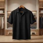 Men's Textured Black Short Sleeve Resort Shirt (3)