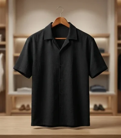 Men's Textured Black Short Sleeve Resort Shirt (3)