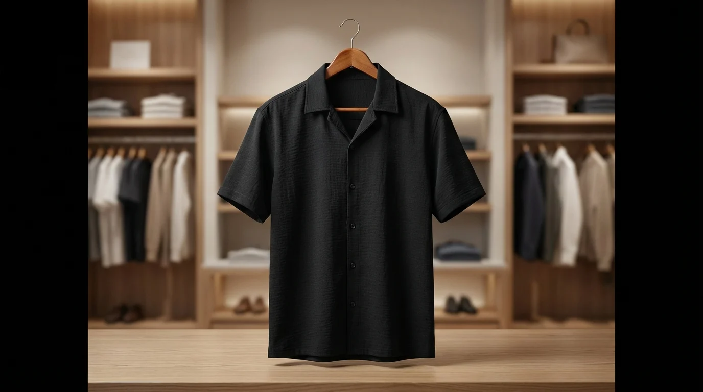 Men's Textured Black Short Sleeve Resort Shirt (3) Men's Textured Black Short Sleeve Resort Shirt (3)