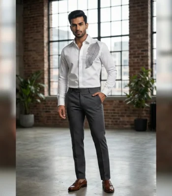 Men’s White Premium Feather Embellished Formal Shirt (4)