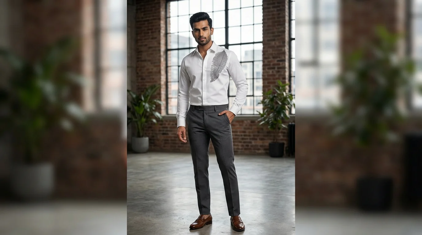 Men’s White Premium Feather Embellished Formal Shirt (4) Men’s White Premium Feather Embellished Formal Shirt (4)