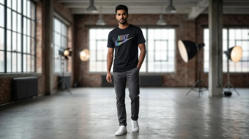 Nike Men’s Black Holographic Swoosh Logo T Shirt (2)