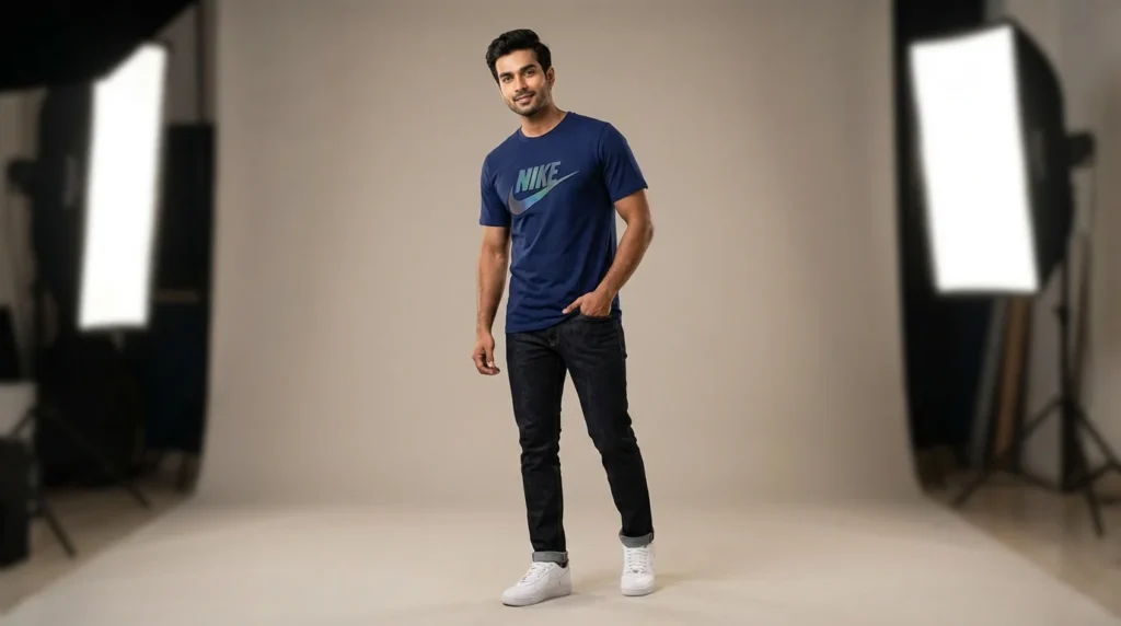 Nike Men’s Navy Blue Iridescent Logo Premium Cotton T Shirt (2)