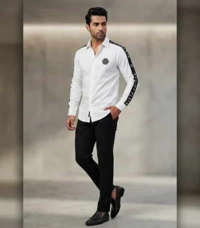 Philipp Plein Men’s White Logo Tape Premium Casual Shirt (4)