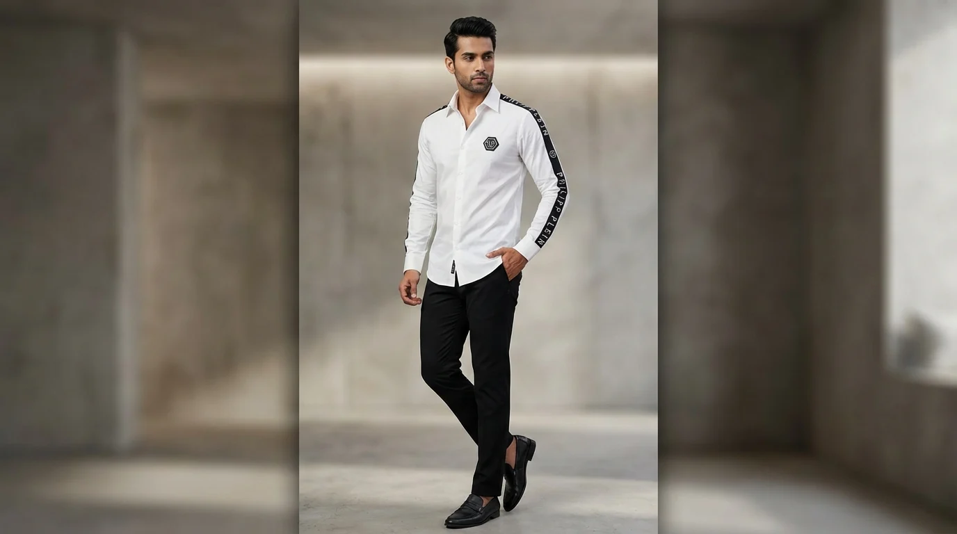 Philipp Plein Men’s White Logo Tape Premium Casual Shirt (4) Philipp Plein Men’s White Logo Tape Premium Casual Shirt (4)