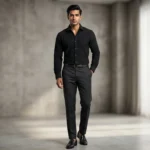 Premium Men's Black Vertical Ribbed Knit Long Sleeve Shirt (1)