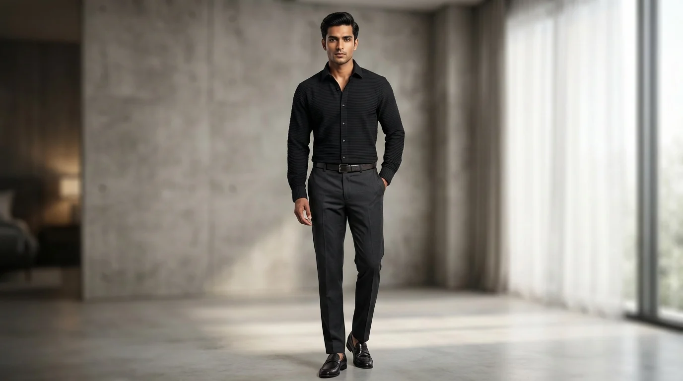 Premium Men's Black Vertical Ribbed Knit Long Sleeve Shirt (1) Premium Men's Black Vertical Ribbed Knit Long Sleeve Shirt (1)