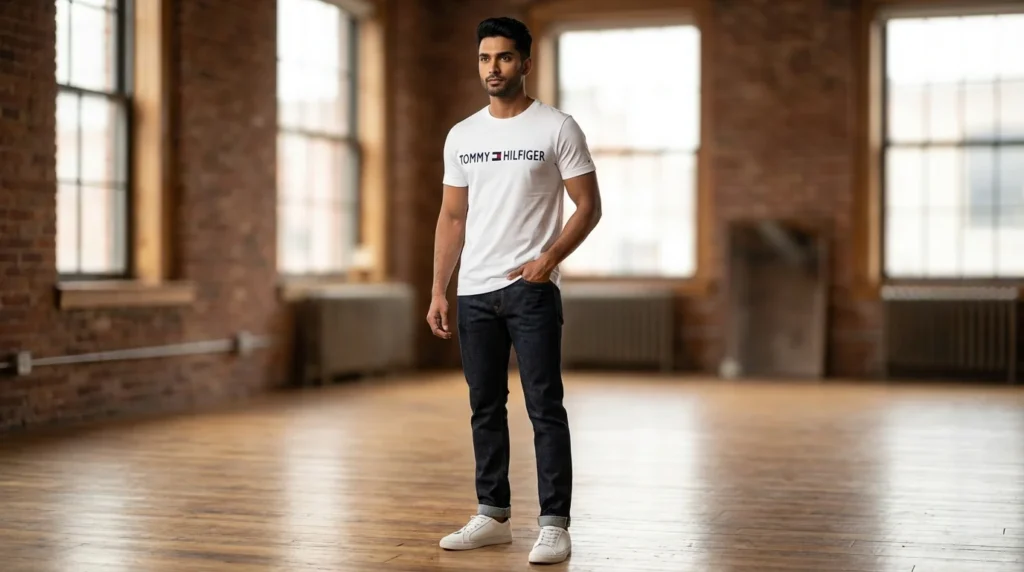 Tommy Hilfiger Men’s White Embroidered Logo T Shirt (5)