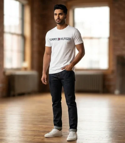 Tommy Hilfiger Men’s White Embroidered Logo T Shirt (5)