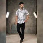 VESRCAE JEANS Men’s White Baroque Print Casual Shirt (2)