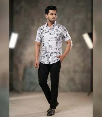 VESRCAE JEANS Men’s White Baroque Print Casual Shirt (2)