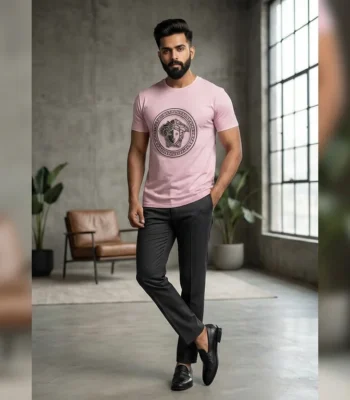 Versace Men’s Light Pink Medusa 3D Embroidered T Shirt (2)