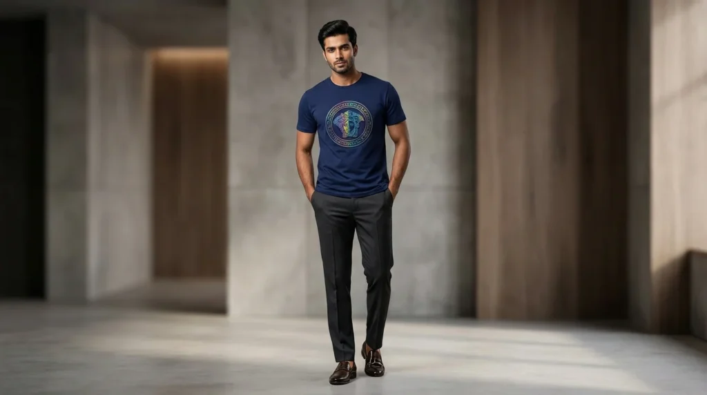 Versace Men's Navy Blue Medusa Iridescent Logo Premium T Shirt (3)