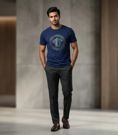 Versace Men's Navy Blue Medusa Iridescent Logo Premium T Shirt (3)