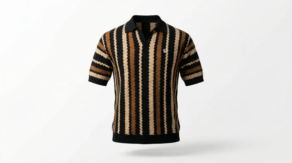 Vertical Wave Textured Knit Polo Shirt (5)