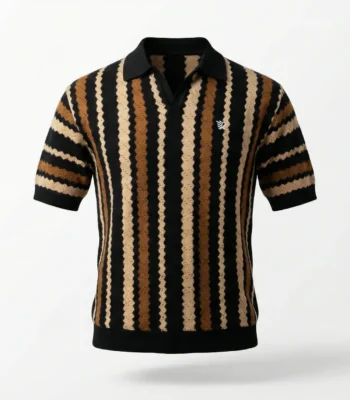 Vertical Wave Textured Knit Polo Shirt (5)