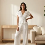 Women's Arctic White Smocked Peplum Co ord Set (1)