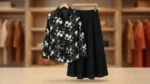 Women’s Black Floral Embroidered Shirt & Tiered Maxi Skirt Set (1)