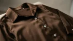 Women’s Chocolate Brown Lustrous Satin Button Down Shirt (2)