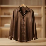 Women’s Chocolate Brown Lustrous Satin Button Down Shirt (5)