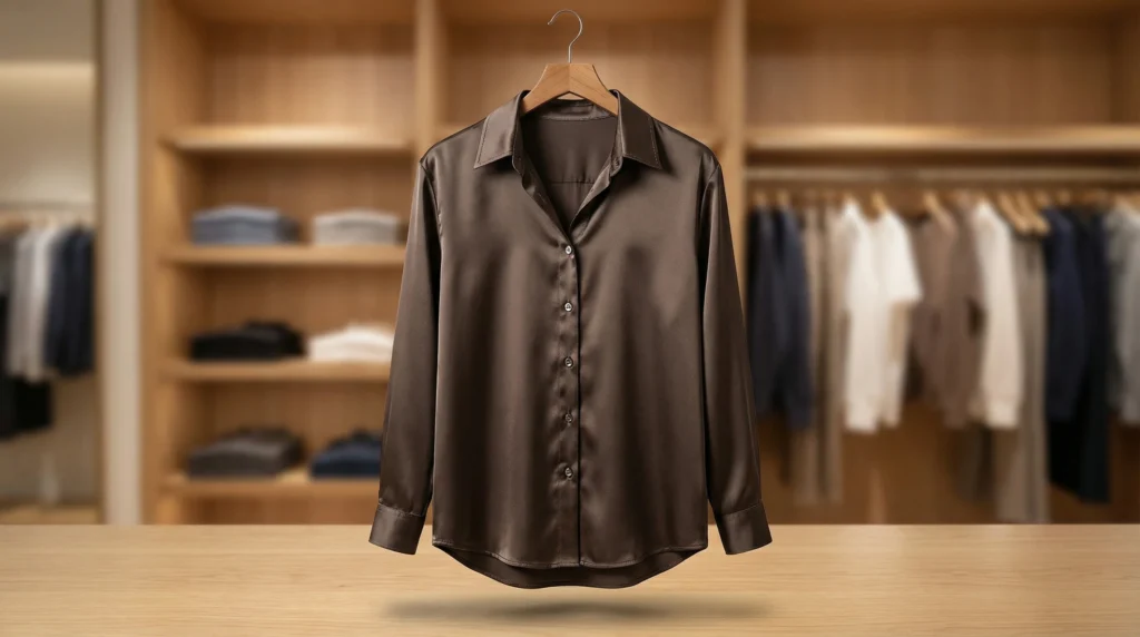 Women's Dark Chocolate Satin Full Sleeve Formal Shirt (1)