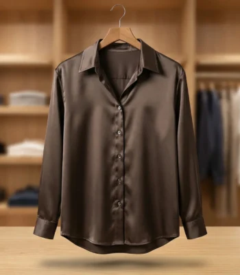 Women's Dark Chocolate Satin Full Sleeve Formal Shirt (1)