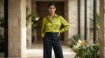 Women’s Lime Green Lustrous Silk Satin Button Down Shirt (1)