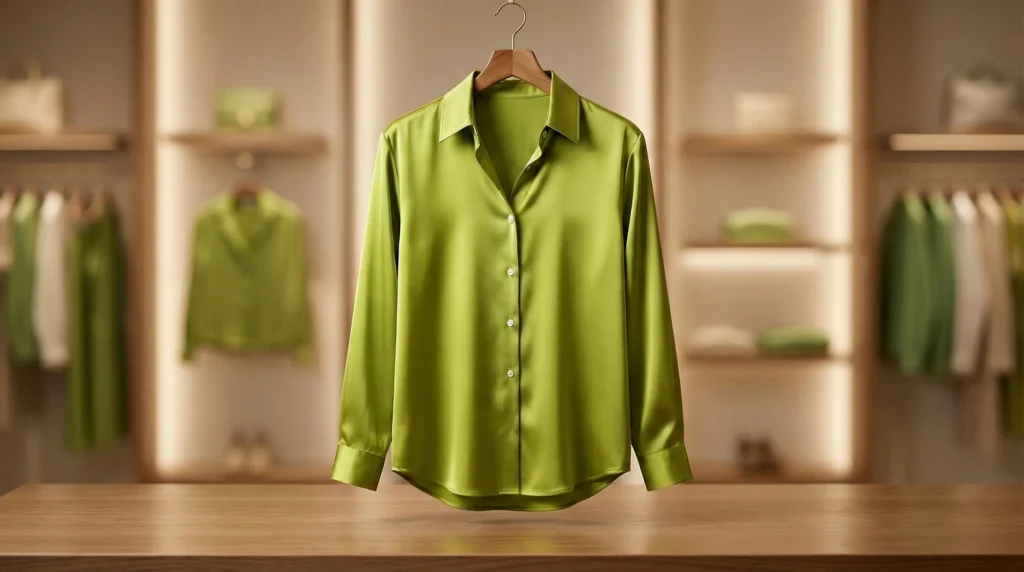 Women’s Lime Green Lustrous Silk Satin Button Down Shirt (2)