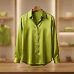 Women’s Lime Green Lustrous Silk Satin Button Down Shirt (2)
