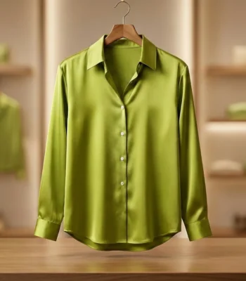 Women’s Lime Green Lustrous Silk Satin Button Down Shirt (2)