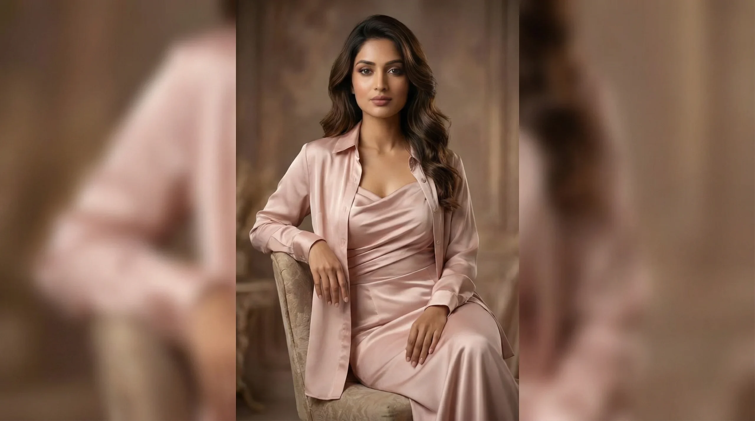 Women’s Rose Quartz Satin Slip Dress and Button Down Shirt Set (7) Copy