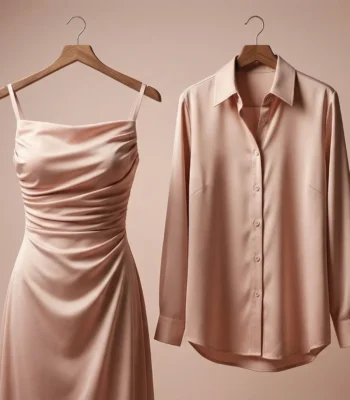 Women’s Rose Quartz Satin Slip Dress and Button Down Shirt Set (9)