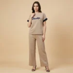 Brooklyn Edition Women’s Ribbed Cotton Co ord Set in Beige & Navy (1)