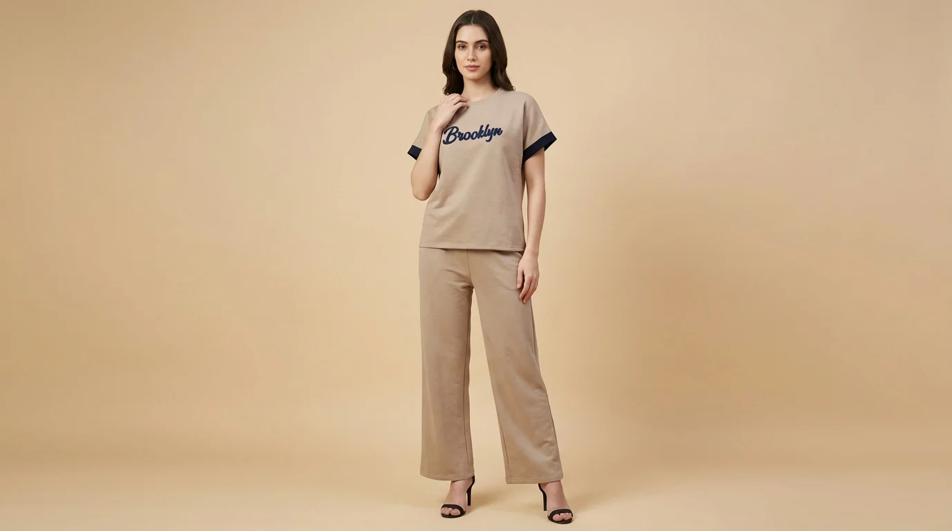 Brooklyn Edition Women’s Ribbed Cotton Co ord Set in Beige & Navy (1) Brooklyn Edition Women’s Ribbed Cotton Co ord Set in Beige & Navy (1)