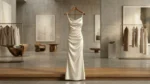 Elegant white satin cowl neck maxi dress with spaghetti straps for women (3)