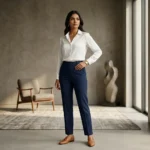 Elegant woman wearing a crisp white formal full sleeve shirt (3)