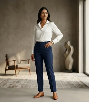 Elegant woman wearing a crisp white formal full sleeve shirt (3)